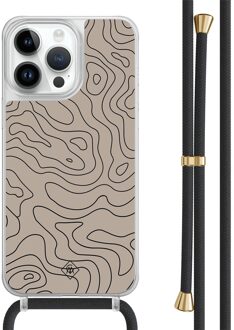 Casimoda iPhone 13 Pro Max hoesje met zwart koord - Abstract lines Bruin/beige