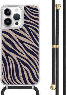 Casimoda iPhone 13 Pro Max hoesje met zwart koord - Chevron navy Blauw