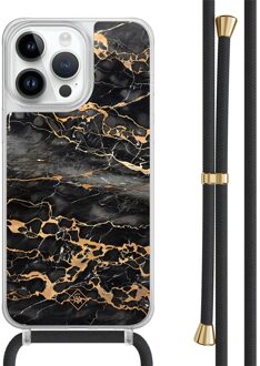 Casimoda iPhone 13 Pro Max hoesje met zwart koord - Marmer grijs brons Grijs/zilverkleurig