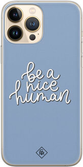 Casimoda iPhone 13 Pro Max siliconen hoesje - Be a nice human Paars