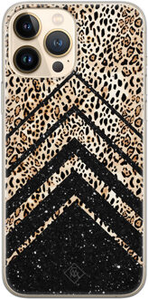 Casimoda iPhone 13 Pro Max siliconen hoesje - Chevron luipaard Zwart, Bruin/beige