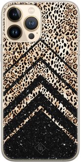 Casimoda iPhone 13 Pro Max siliconen hoesje - Chevron luipaard Zwart, Bruin/beige