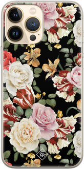 Casimoda iPhone 13 Pro Max siliconen hoesje - Flowerpower Zwart, Multi