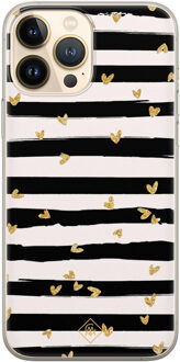 Casimoda iPhone 13 Pro Max siliconen hoesje - Hart streepjes Zwart, Goudkleurig
