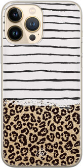 Casimoda iPhone 13 Pro Max siliconen hoesje - Leopard lines Bruin/beige