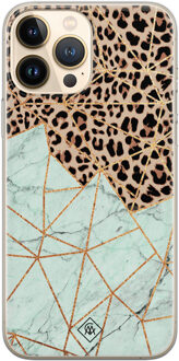 Casimoda iPhone 13 Pro Max siliconen hoesje - Luipaard marmer mint Bruin/beige, Mint