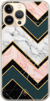 Casimoda iPhone 13 Pro Max siliconen hoesje - Marmer triangles Multi