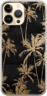 Casimoda iPhone 13 Pro Max siliconen hoesje - Palmbomen Zwart, Goudkleurig