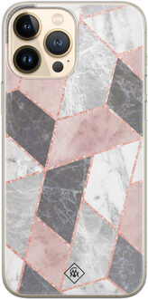 Casimoda iPhone 13 Pro Max siliconen hoesje - Stone grid Roze