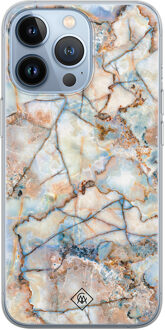Casimoda iPhone 13 Pro siliconen hoesje - Marmer bruin blauw Bruin/beige, Blauw