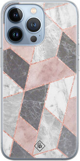 Casimoda iPhone 13 Pro siliconen hoesje - Stone grid Roze