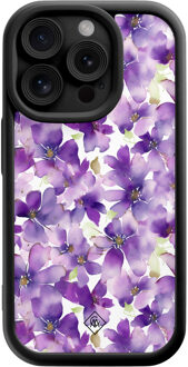Casimoda iPhone 13 Pro zwarte case - Floral violet Paars