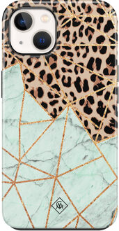 Casimoda iPhone 13 rondom bedrukt hoesje - Luipaard Marmer Mint Bruin/beige, Mint
