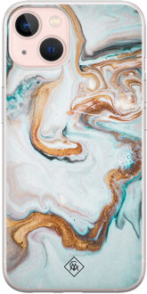 Casimoda iPhone 13 siliconen hoesje - Marmer blauw goud Blauw, Goudkleurig