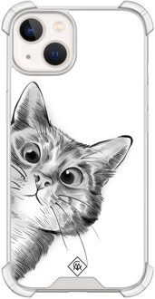 Casimoda iPhone 13 siliconen shockproof hoesje - Kat kiekeboe Wit