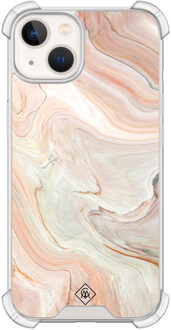 Casimoda iPhone 13 siliconen shockproof hoesje - Marmer waves Bruin/beige