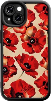Casimoda iPhone 13 zwarte case - Poppy flowers Rood