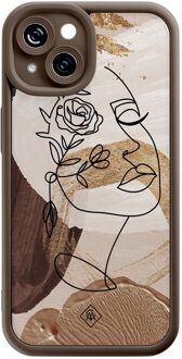 Casimoda iPhone 14 bruine case - Abstract gezicht bruin Bruin/beige