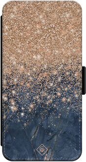 Casimoda iPhone 14 flipcase - Marmer blauw rosegoud Rosekleurig