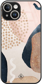 Casimoda iPhone 14 glazen hardcase - Abstract dots Bruin/beige