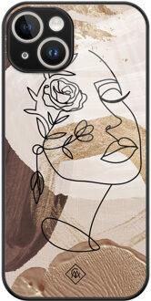 Casimoda iPhone 14 glazen hardcase - Abstract gezicht bruin Bruin/beige