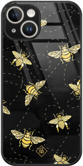 Casimoda iPhone 14 glazen hardcase - Bee yourself Zwart, Goudkleurig