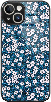 Casimoda iPhone 14 glazen hardcase - Bloemen blauw