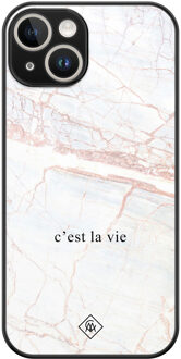 Casimoda iPhone 14 glazen hardcase - C'est la vie Bruin/beige