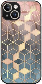 Casimoda iPhone 14 glazen hardcase - Cubes art Multi