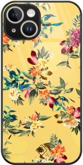 Casimoda iPhone 14 glazen hardcase - Florals for days Geel