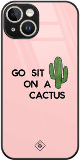 Casimoda iPhone 14 glazen hardcase - Go sit on a cactus Roze