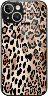 Casimoda iPhone 14 glazen hardcase - Golden wildcat Bruin/beige