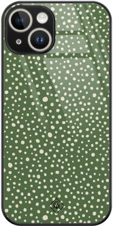 Casimoda iPhone 14 glazen hardcase - Green dots Groen