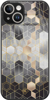 Casimoda iPhone 14 glazen hardcase - Grey cubes Grijs/zilverkleurig