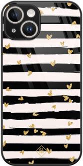 Casimoda iPhone 14 glazen hardcase - Hart streepjes Zwart, Goudkleurig