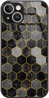 Casimoda iPhone 14 glazen hardcase - Hexagons zwart