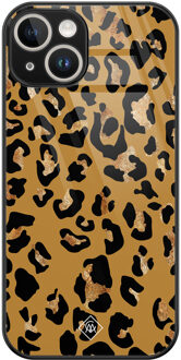 Casimoda iPhone 14 glazen hardcase - Jungle wildcat Goudkleurig