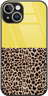 Casimoda iPhone 14 glazen hardcase - Luipaard geel