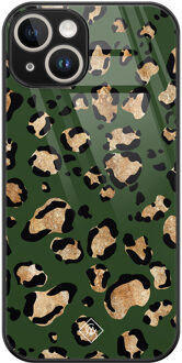 Casimoda iPhone 14 glazen hardcase - Luipaard groen