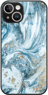 Casimoda iPhone 14 glazen hardcase - Marble sea Blauw