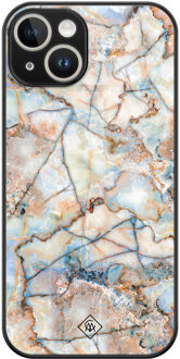 Casimoda iPhone 14 glazen hardcase - Marmer bruin blauw Bruin/beige, Blauw