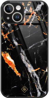 Casimoda iPhone 14 glazen hardcase - Marmer zwart oranje