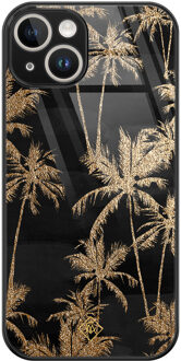 Casimoda iPhone 14 glazen hardcase - Palmbomen Zwart, Goudkleurig
