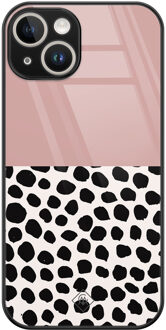 Casimoda iPhone 14 glazen hardcase - Pink dots Roze
