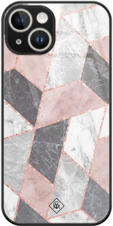 Casimoda iPhone 14 glazen hardcase - Stone grid Roze