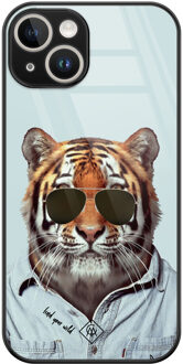 Casimoda iPhone 14 glazen hardcase - Tijger wild Blauw