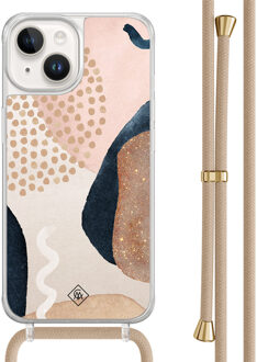 Casimoda iPhone 14 hoesje met beige koord - Abstract dots Bruin/beige