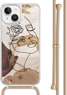 Casimoda iPhone 14 hoesje met beige koord - Abstract gezicht bruin Bruin/beige