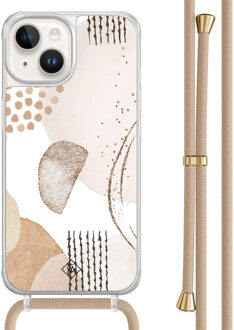 Casimoda iPhone 14 hoesje met beige koord - Abstract shapes Bruin/beige