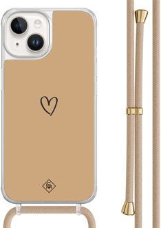 Casimoda iPhone 14 hoesje met beige koord - Hart bruin Bruin/beige
